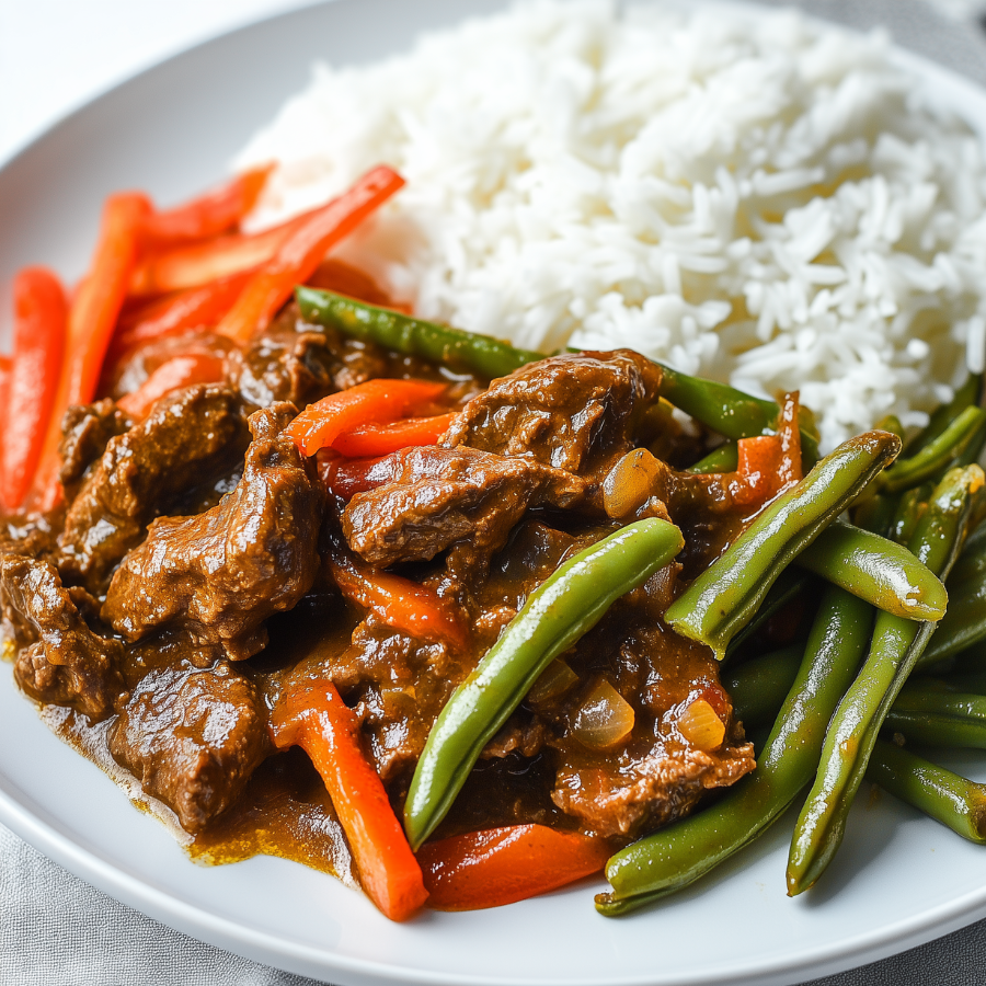 Surinaamse nasi met rundvlees in kokos en kousenband