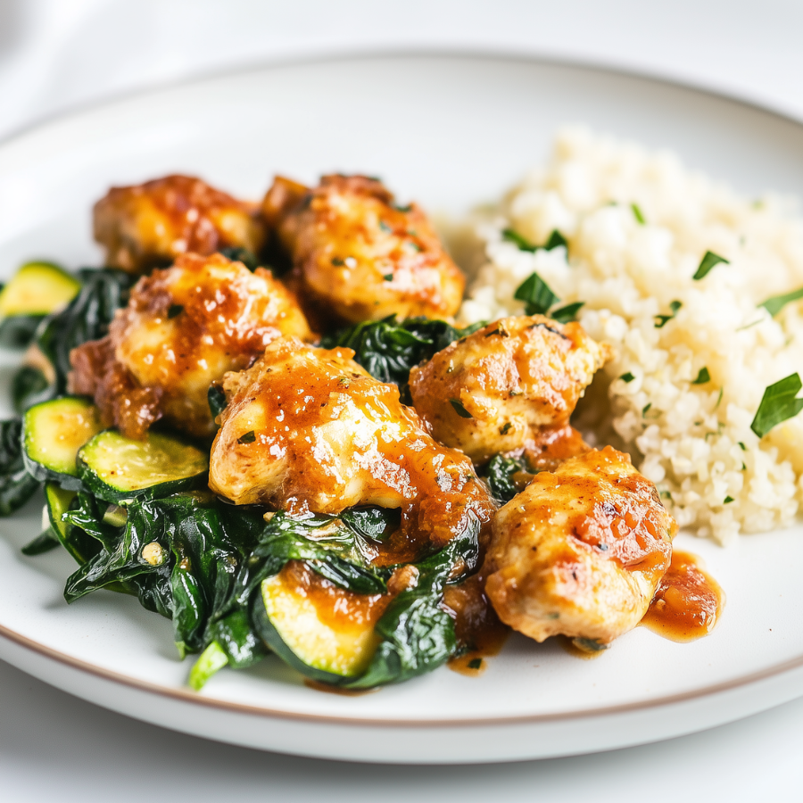 Romige kip met wilde spinazie en courgette (Koolhydraatarm)