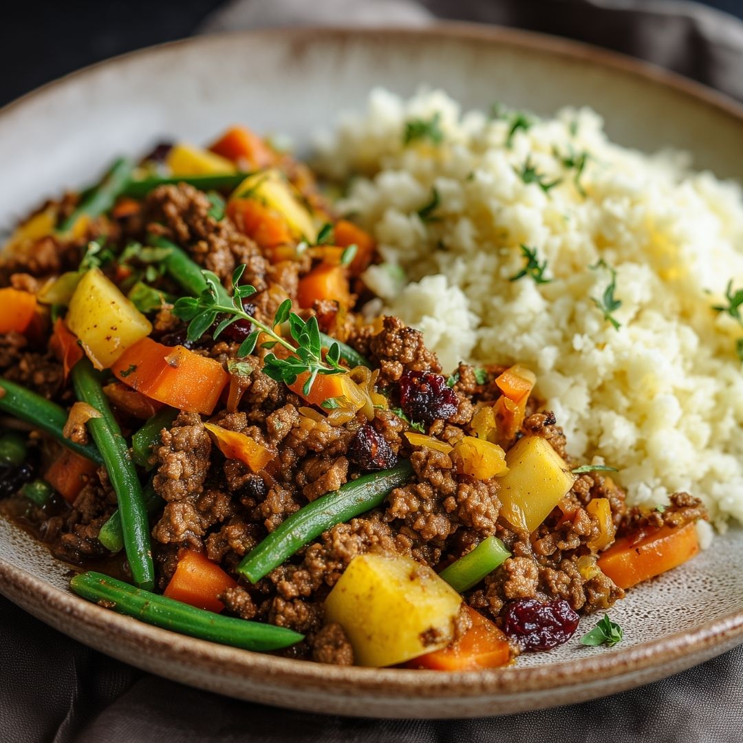 Bobotie met bloemkoolrijst (koolhydraatarm)