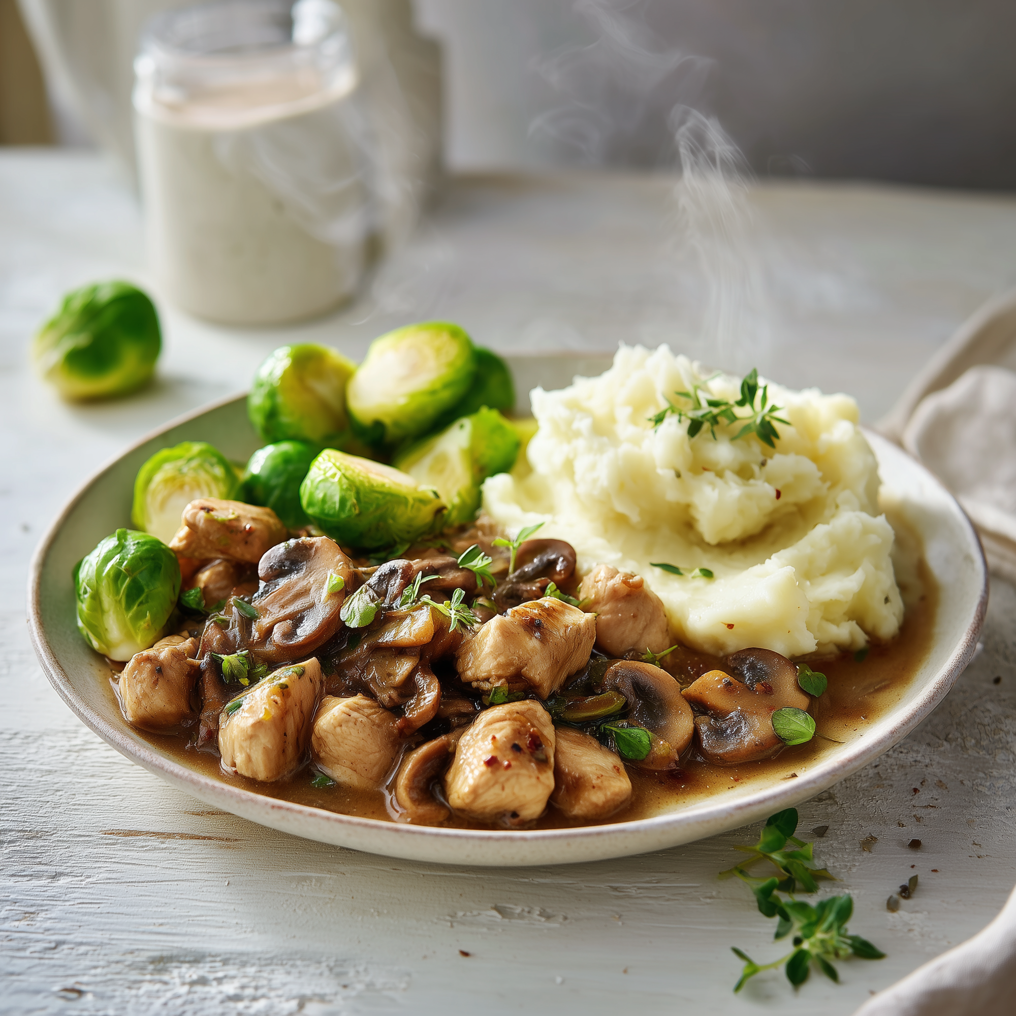 Paddenstoelenstoof met kip en spruitjes (koolhydraatarm)