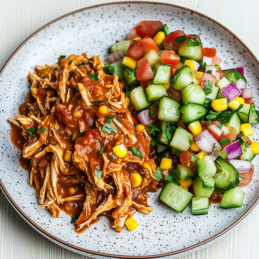 Mexicaanse pulled chicken met frisse salade!