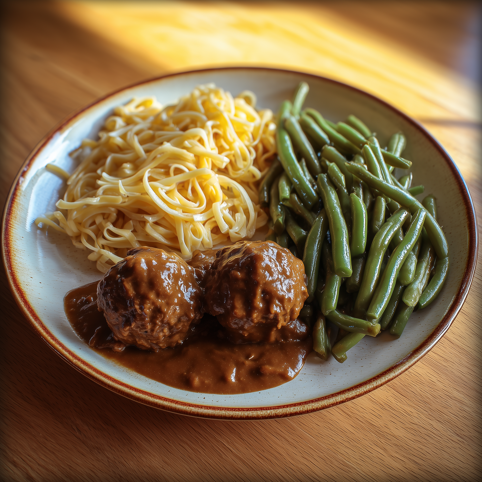 Noedels met balletjes in pindasaus