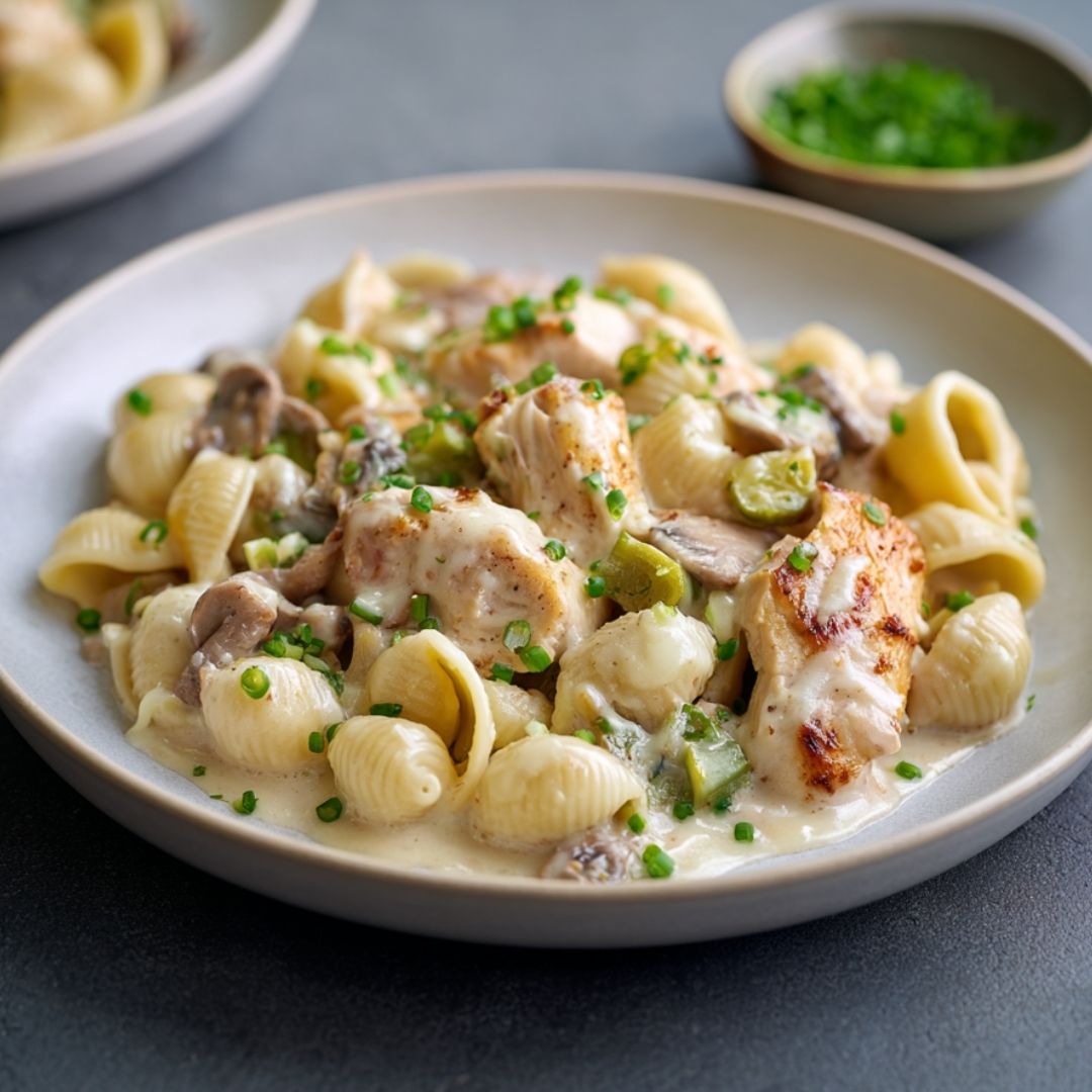 Pasta met kip en champignonsaus