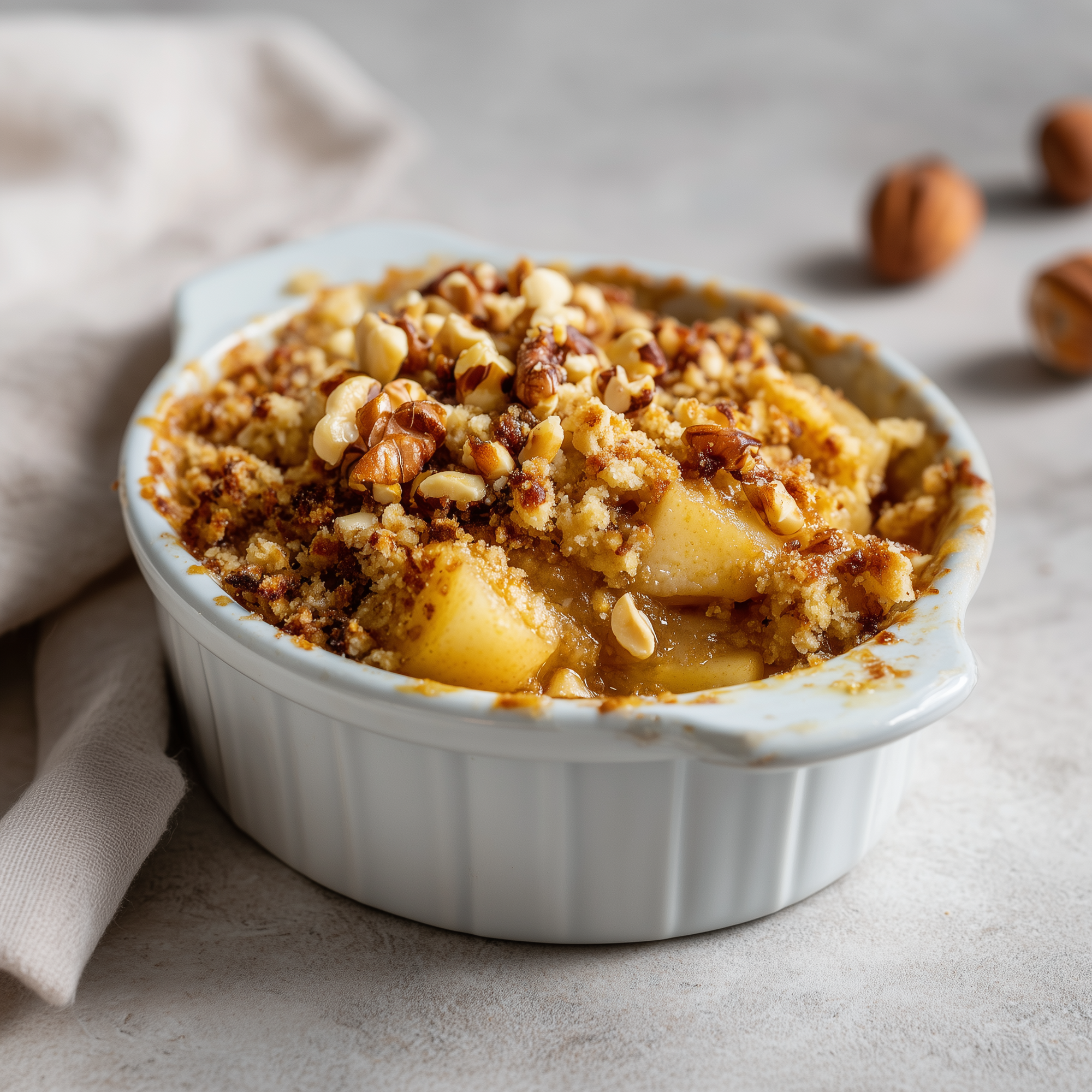 Peren-noten crumble met caramel
