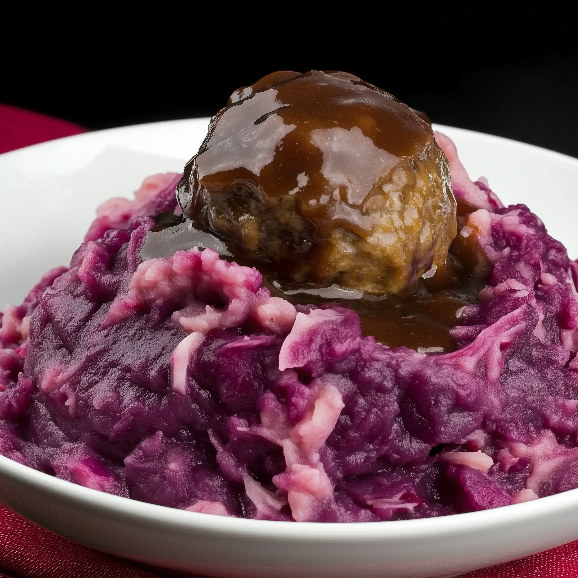 Rode Kool Stamppot met appel en vega balletjes (vega)