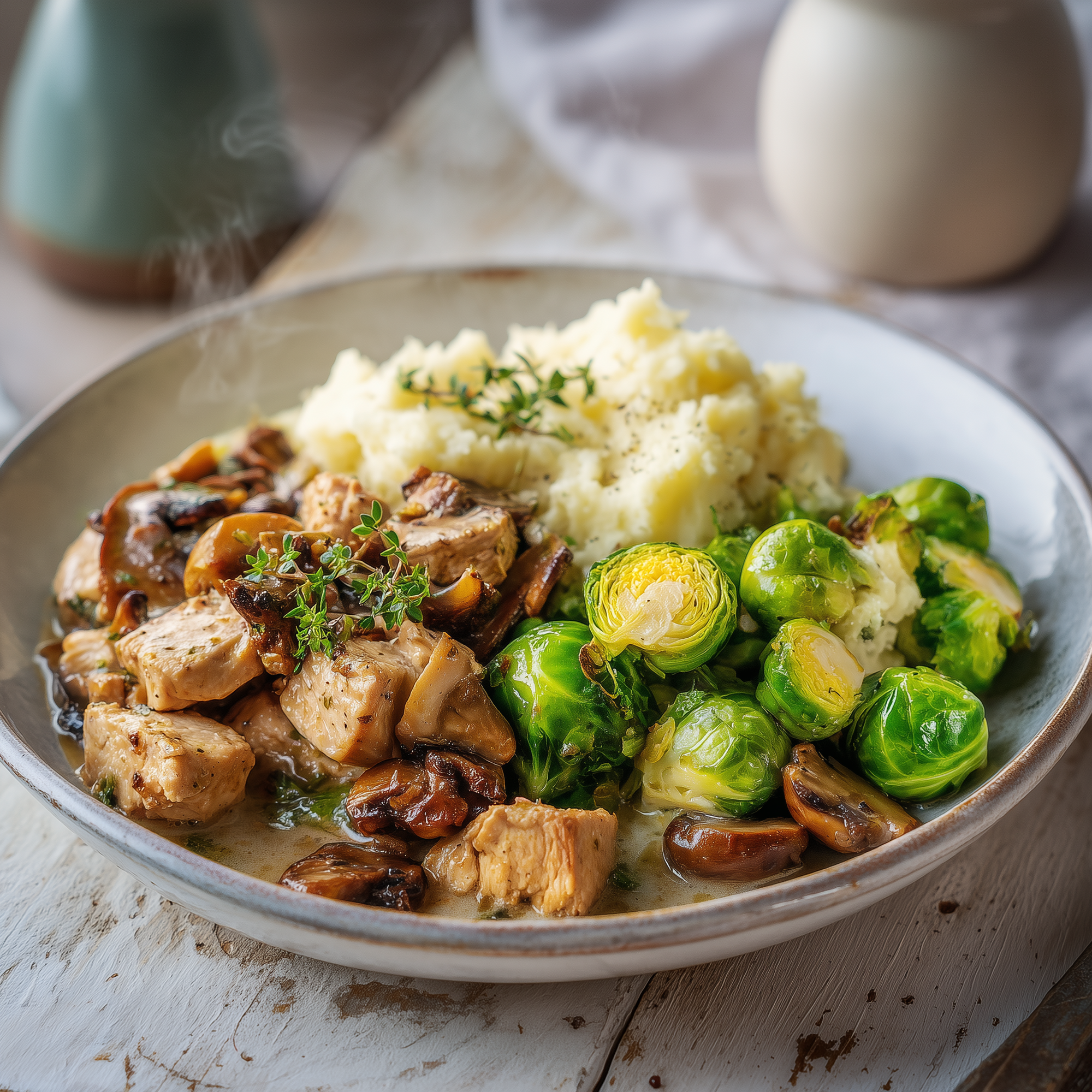 Paddenstoelenstoof met vega kip en spruitjes (vega)