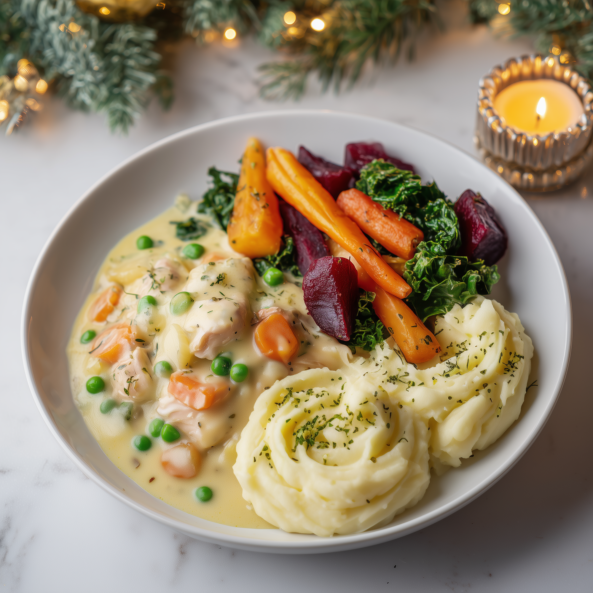 Visstoof met knolselderijpuree en vergeten groentemix (koolhydraatarm)