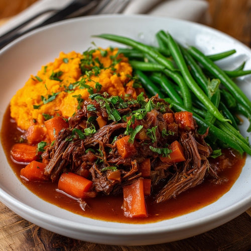 Bourgondische runderstoof met zoete aardappelpuree & sperziebonen!