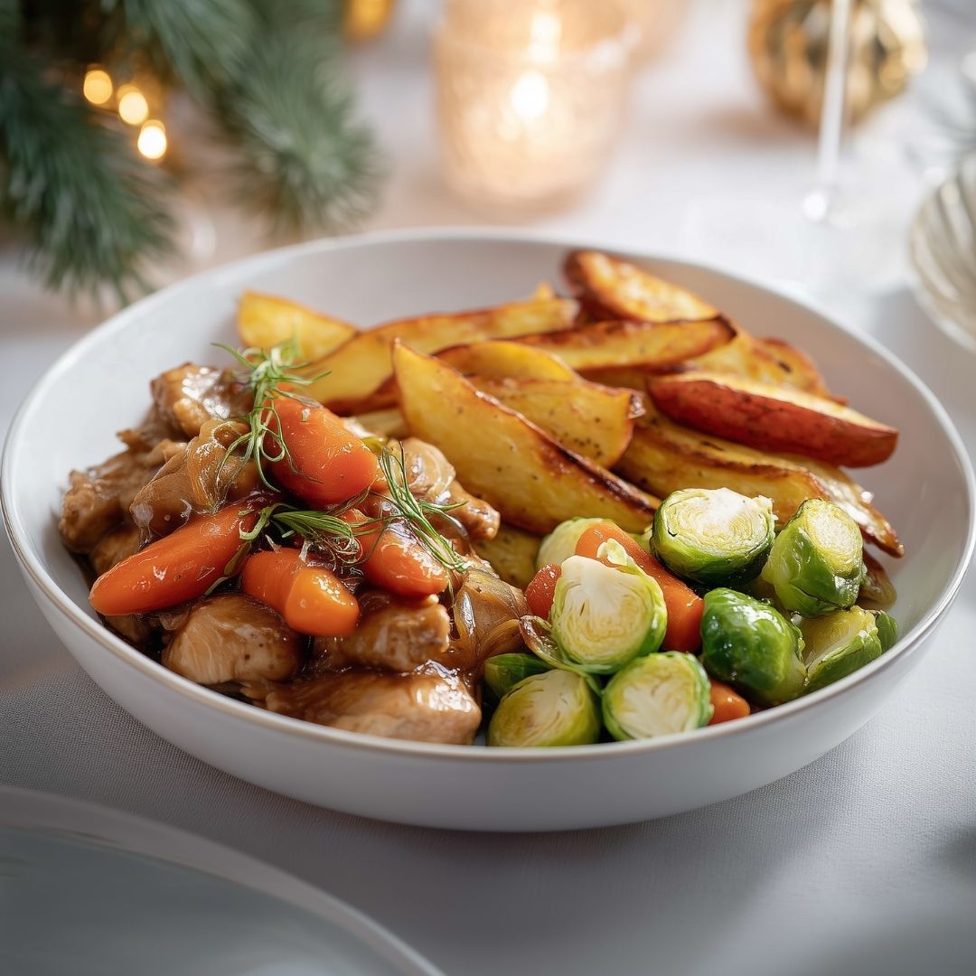 Coq au vin met roseval aardappels spruiten