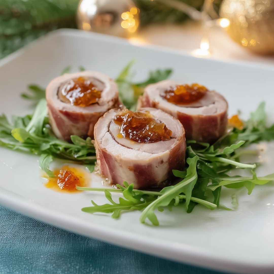 Eendenham rolletjes met abrikozen chutney