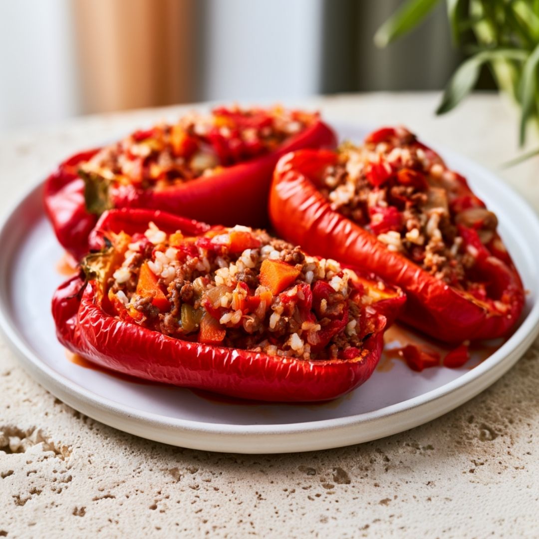Gevulde paprika bolognese (vega & zoutarm)