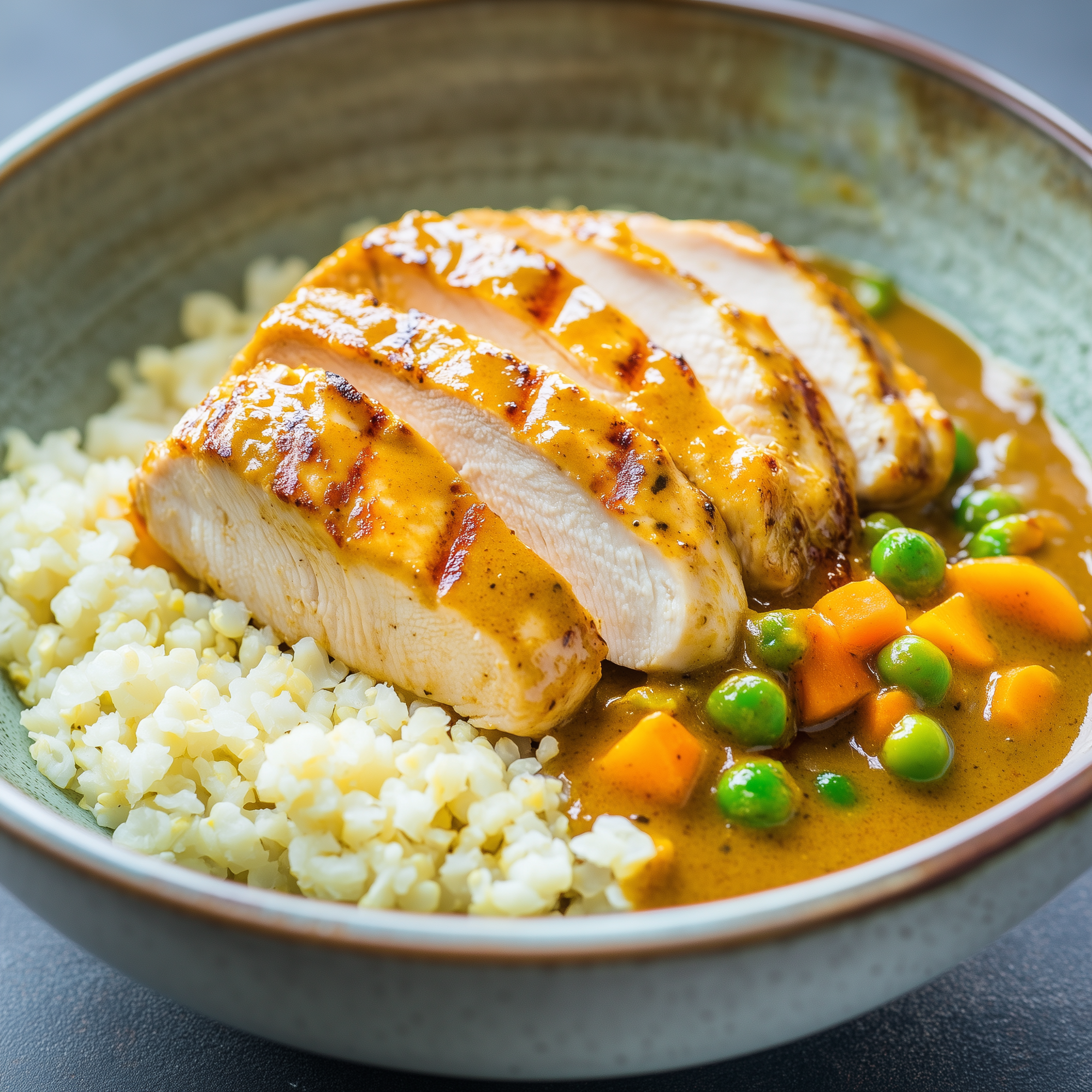 Katsu curry met bloemkoolrijst en kipfilet (koolhydraatarm)