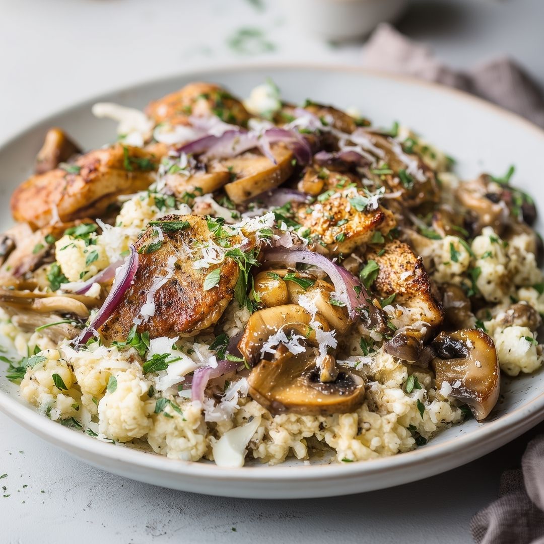 Paddenstoelen BloemkoolRisotto met kip! (Koolhydraatarm)