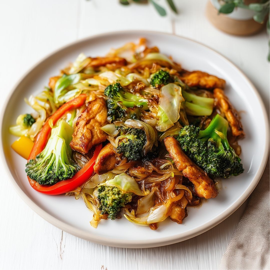 Kip teriyaki met kruidige groentenoodels (koolhydraatarm)