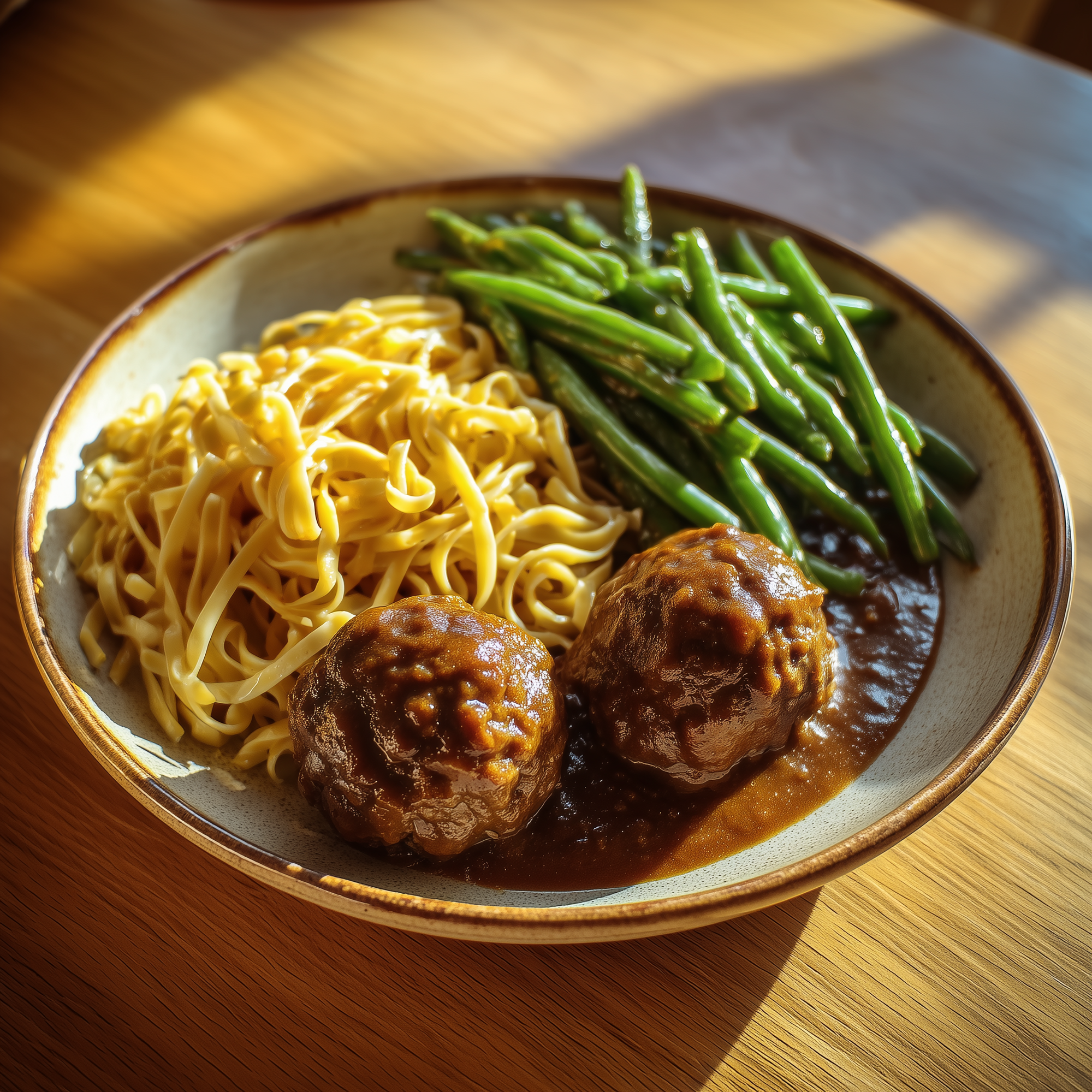 Noedels met vega balletjes in pindasaus (vega)