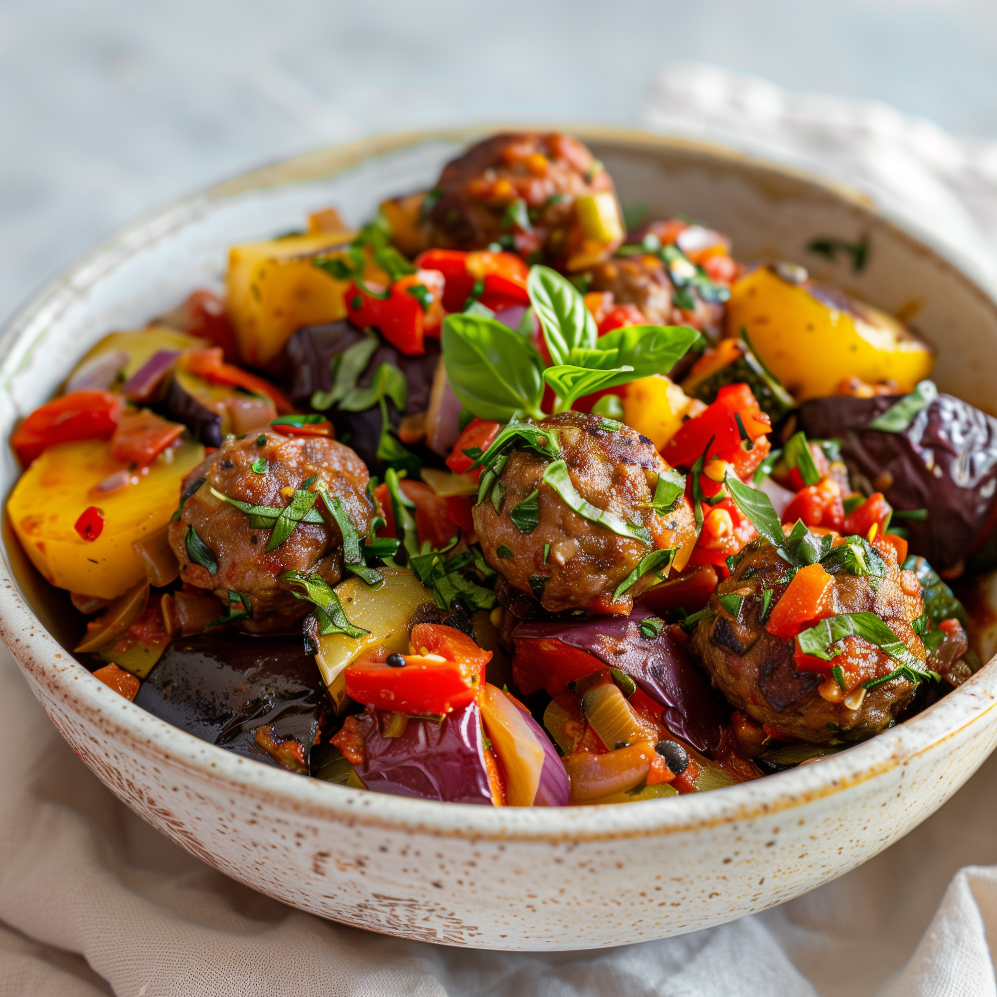 Nieuw:  peperonata met Italiaanse gehaktballetjes