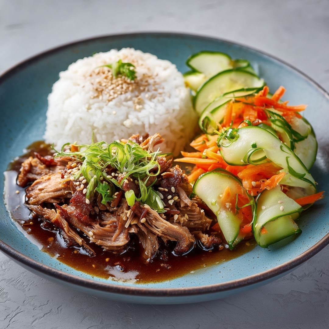 Pulled eend met Aziatische wortel/komkommersalade