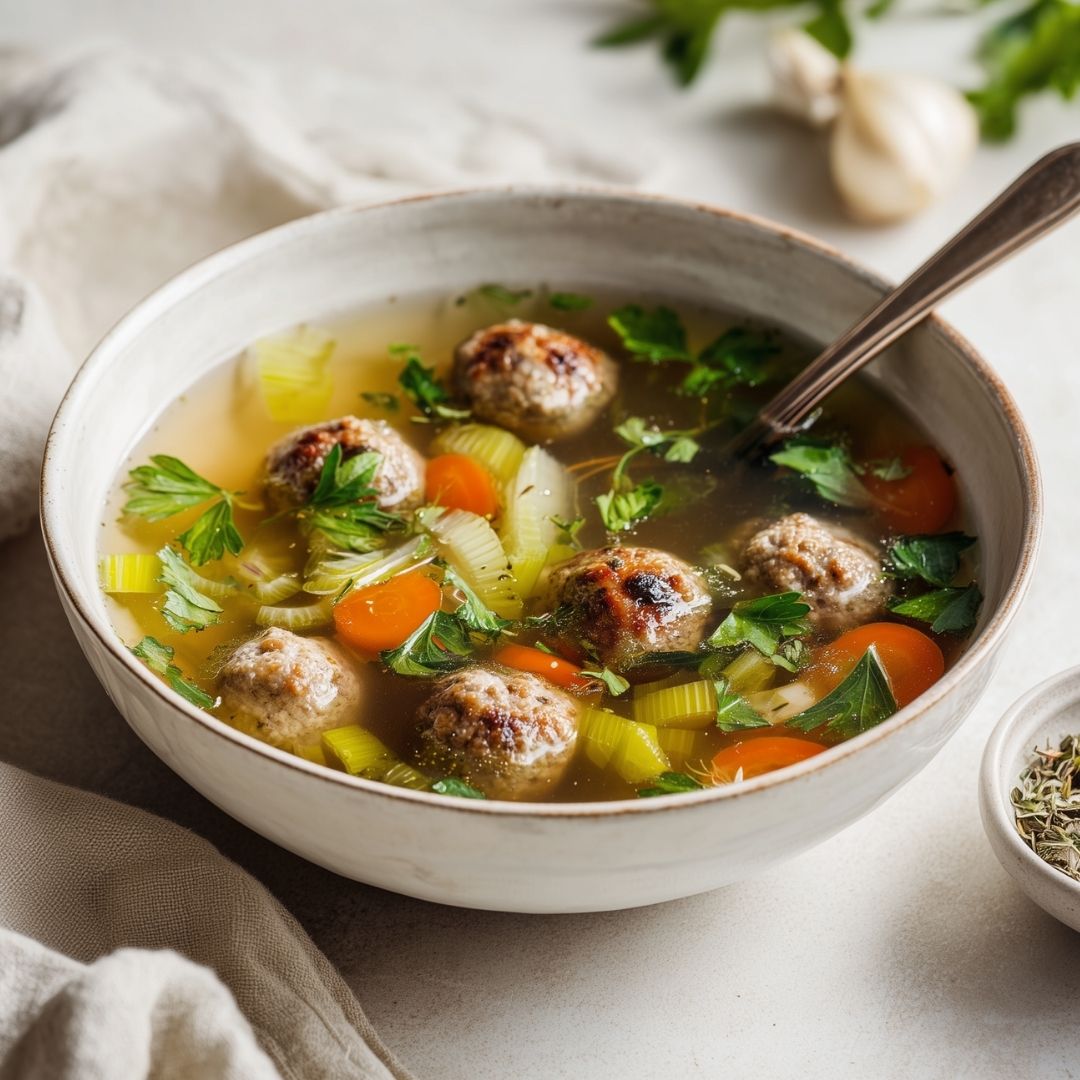 Rundersoep met groente en gehaktballetjes
