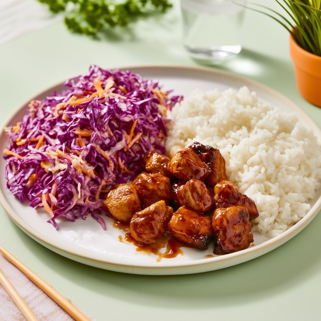 Sticky chicken met Piet's rode kool salade