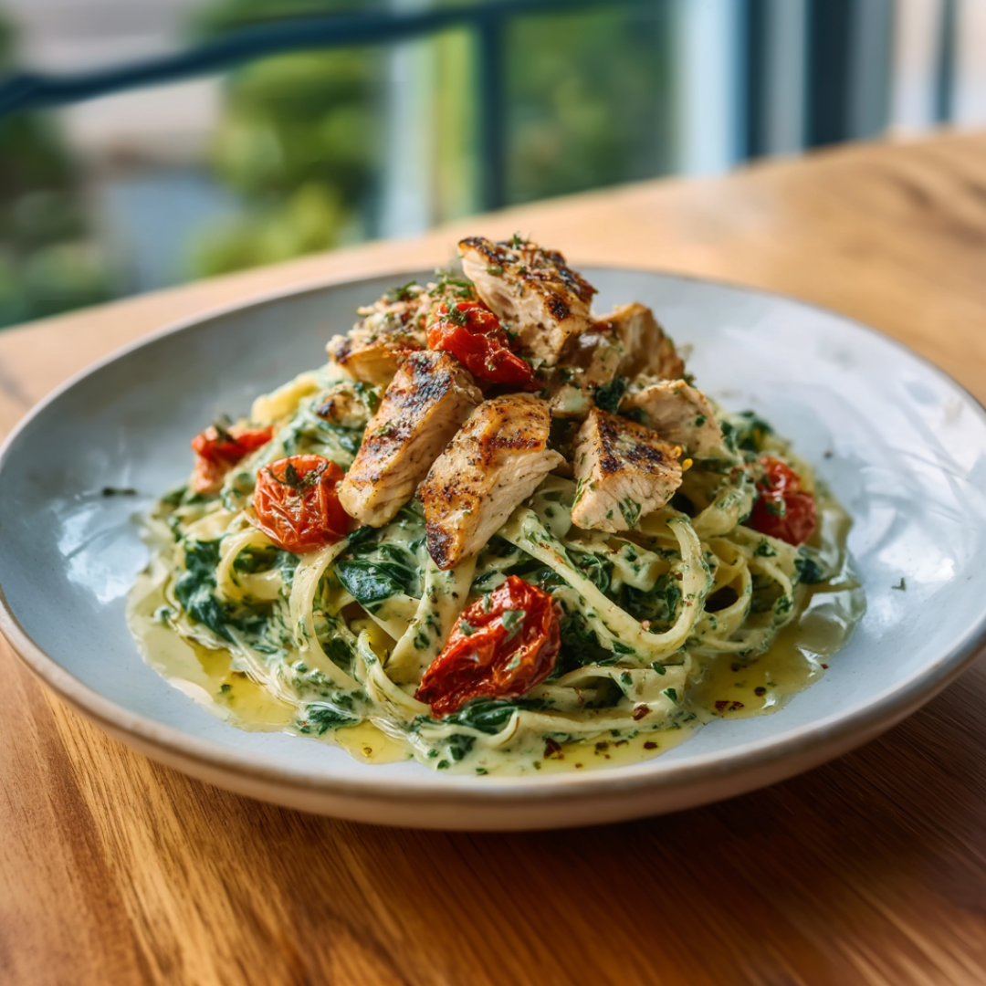 Tagliatellepasta met spinazie en kip