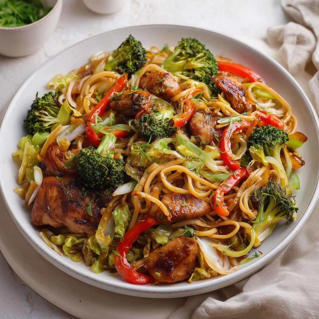 Kip teriyaki met kruidige noodels