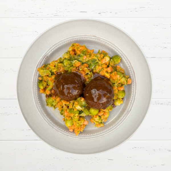 Zoete aardappelstamppot met spruitjes en prei!