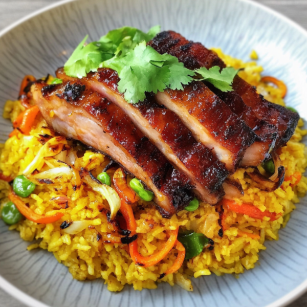 Gegrilde buikspek met hoisin saus & gebakken groente!