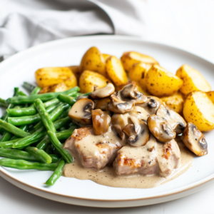 Varkenshaas in champignon-roomsaus