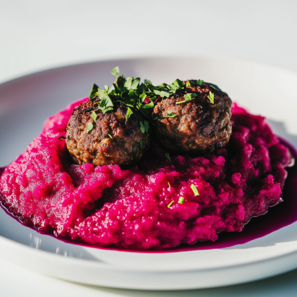 Rode Bietenstamppot met Vega Balletjes (Vega)
