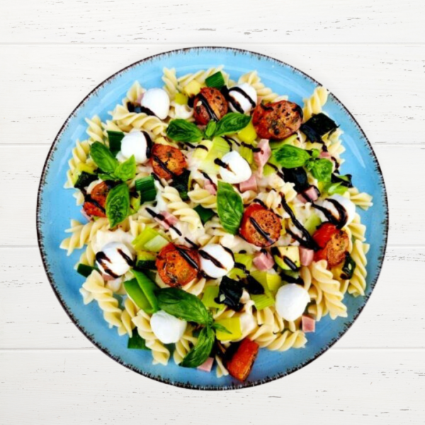 Romige pasta met courgette, ham & mozzarella bolletjes!
