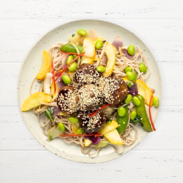 Vegaballetjes in teriyaki saus met courgetti !(koolhydraatarm & vega)