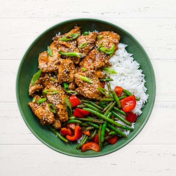 Kip in sesamsaus met sperziebonen en paprika!