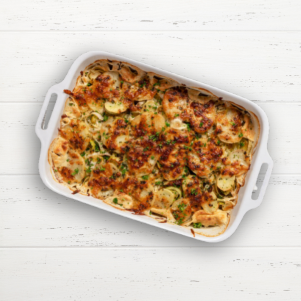 Prei ovenschotel met pulled chicken & hamblokjes!