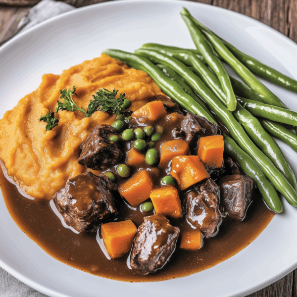 Bourgondische runderstoof met zoete aardappelpuree & sperziebonen!
