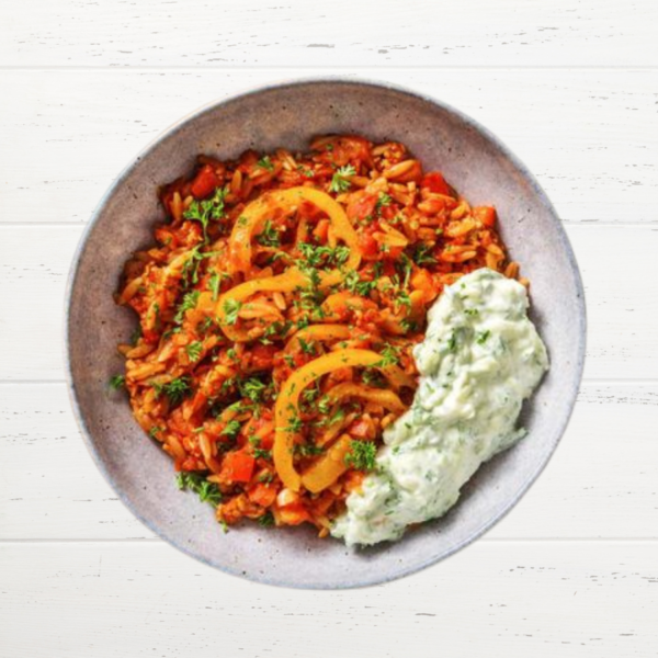 Griekse orzo met tzatziki!