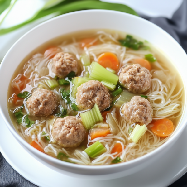 Vermicelli-groente soep met balletjes!