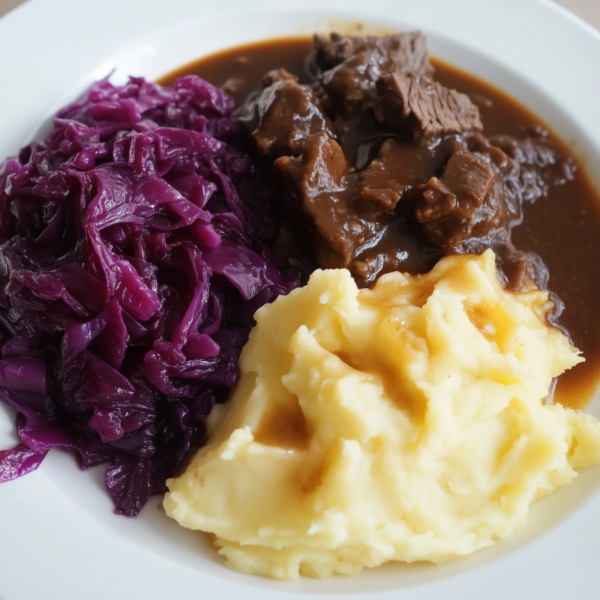 Hachee met rode kool & verse knolselderijpuree (Koolhydraatarm)