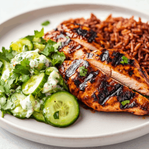 BBQ Kip met tomatenrijst en komkommersalade