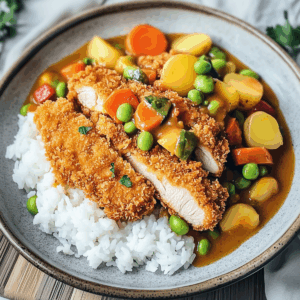 Katsu curry met rijst en krokante kip