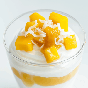 Kokos-mousse met mango toetje!